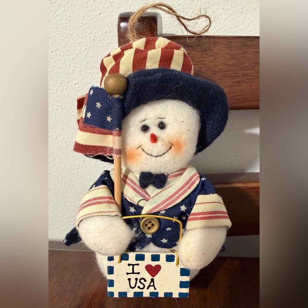 Terry's Village I Heart USA Snowman 5” Christmas Holiday Plush Ornament